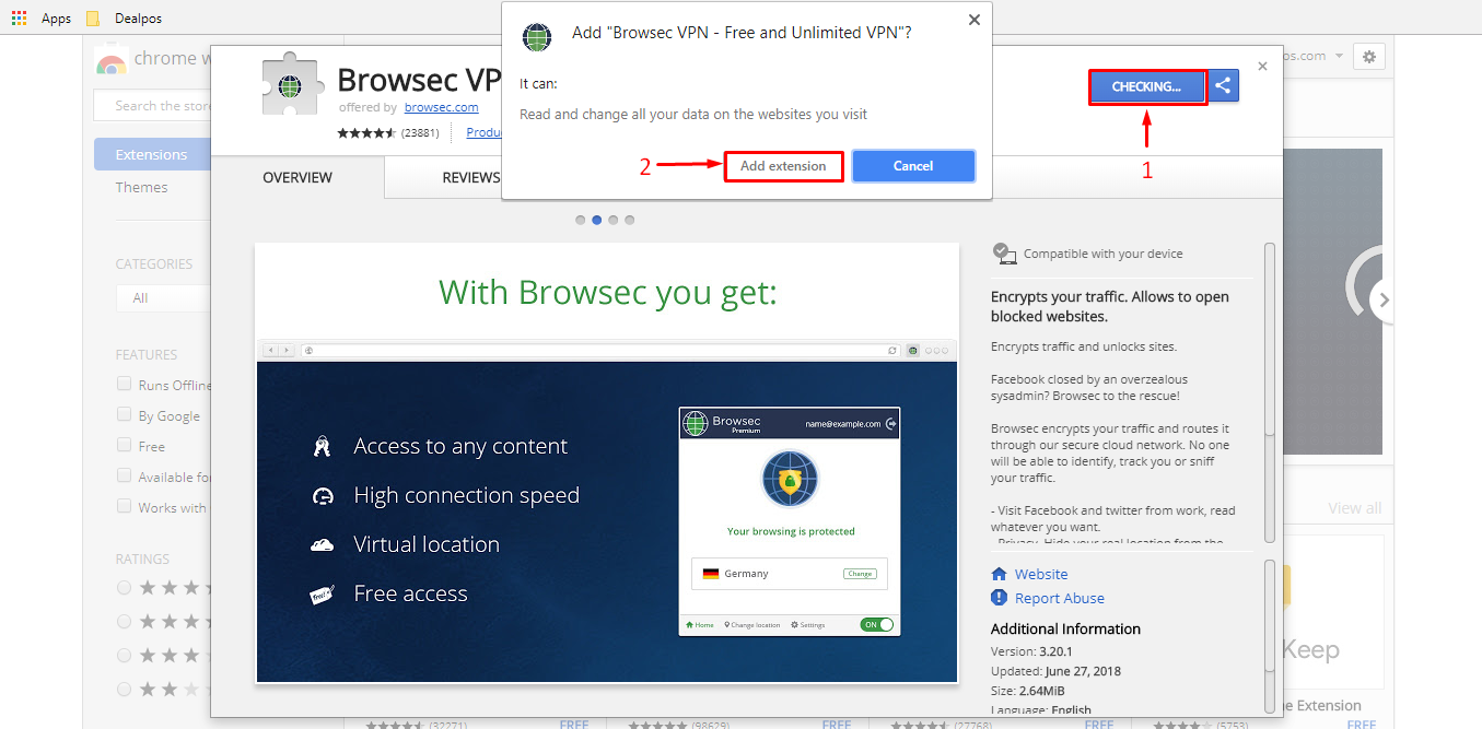 Chrome web store browsec